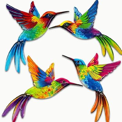 Pack of 4 Wood Hummingbirds Colorful Wall Sculpture Decors Handmade Festives Hanging Ornaments For Living Room Bedroom