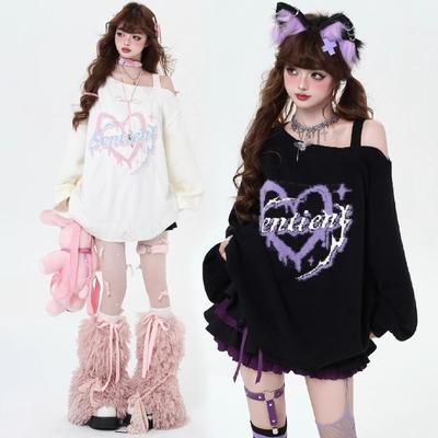 Herbst Winter Mantel Gothic Pullover Strickpullover Harajuku Y2k Tops Grunge Trägerlos Lose Mädchen Streetwear Ästhetik Jumper