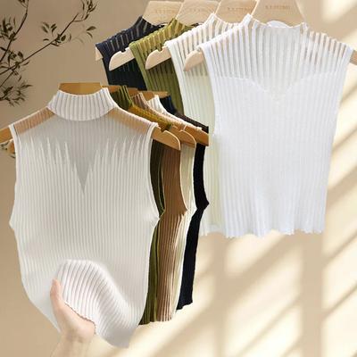 New Sleeveless Knitted Sweater Women's Summer Thin High-end Wear Collar Elegant Style Holiday Casual Top Direct Supply