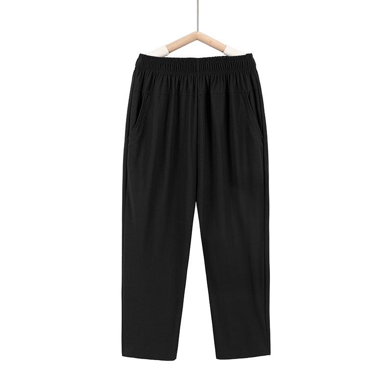 Women's Plus Size High Waist Elastic Pants for Middle-aged and Elderly - Summer Thin, Loose, Seven/Nine-point Grandma Style