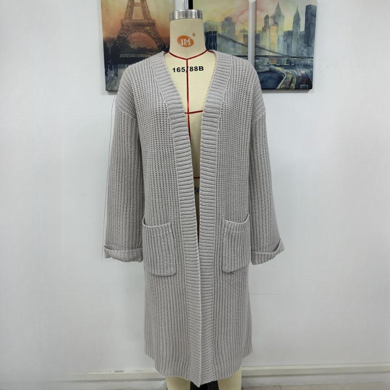 

IHUASU Осенне-зимний женский однотонный трикотаж с карманами, пальто, свитер XL серый