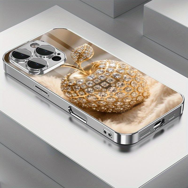 Luksusowy Złoty Diamentowy Etui na Telefon z Wzorem Jabłka, Posrebrzane Galwanicznie, do Samsung Galaxy S25 S24 S23 Ultra Plus FE
