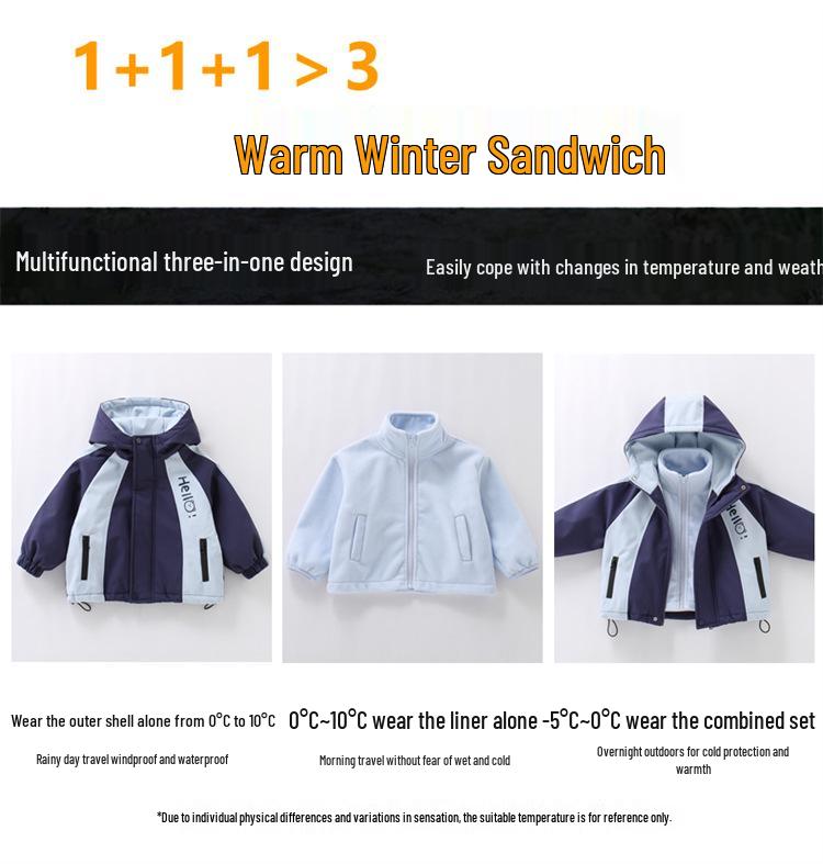 Colorblock Dreiteiliges Jungen-Kapuzen-Skijacken-Set für Kleinkinder und kleine Kinder - Gefüttert und vielseitig für Herbst und Winter