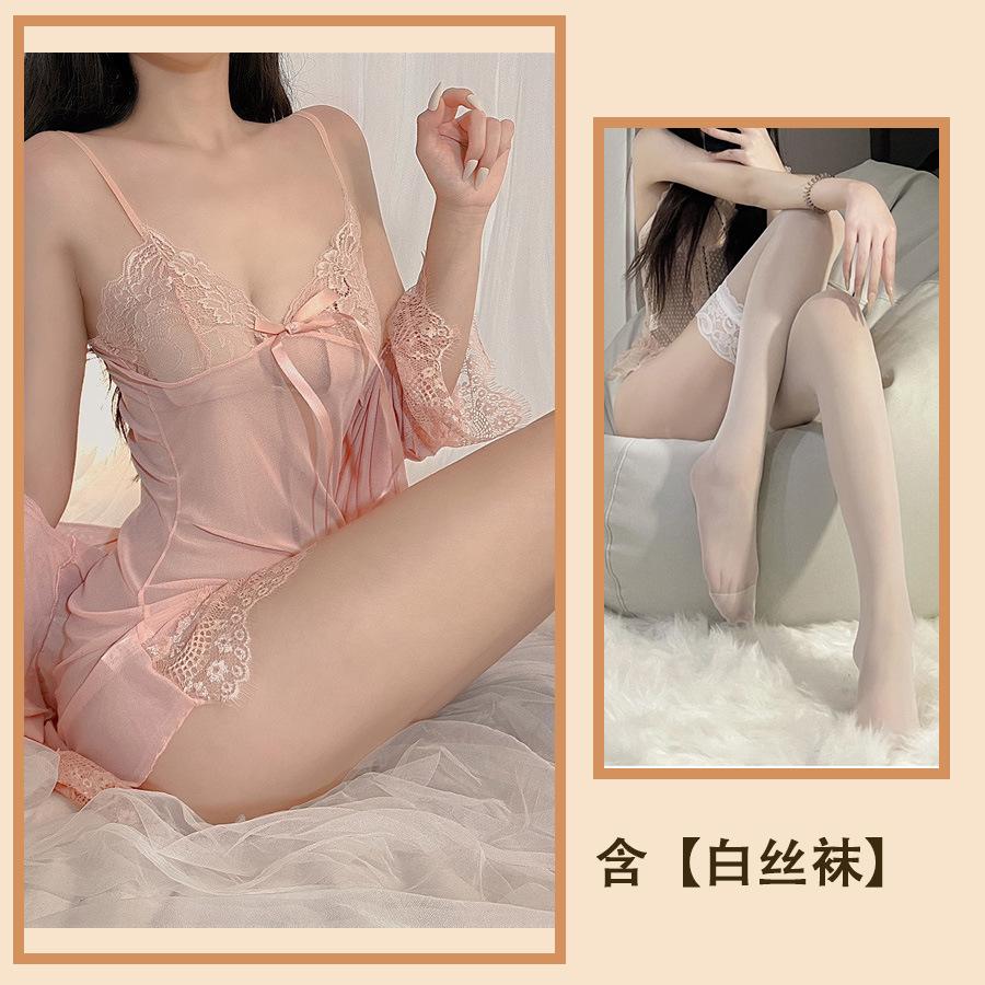 Sex Underwear Large Size Three-piece Set, Sexy Lace Lace Tulle Suspender Skirt, Hollow Temptation Nightdress