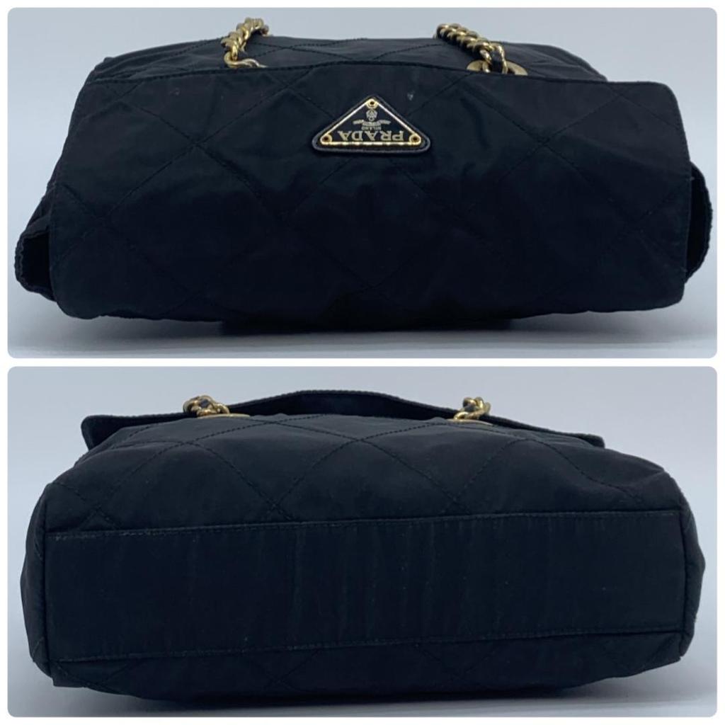 PRADA Shoulder Bag Quilted Gold Chain Tessuto Nylon Leather Black Women's Triangle Plate Logo
