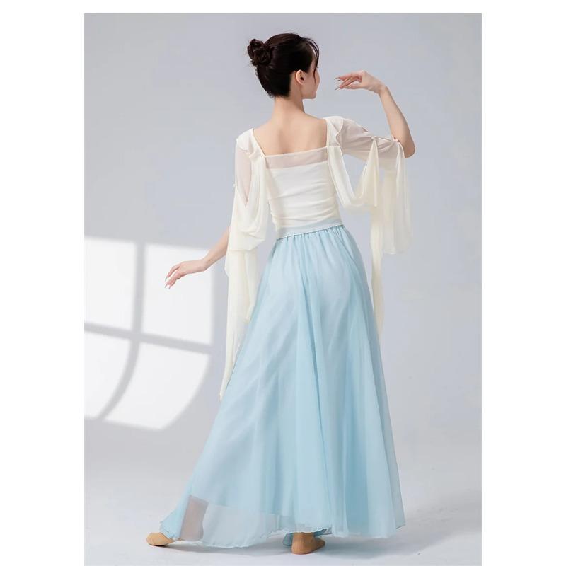 Moderner Tanz Culottes Locker Weiter Bein Rock Hose Chinesischer Volksnationaltänzer Übungskleidung Fließend Hanfu Klassisch Bühne