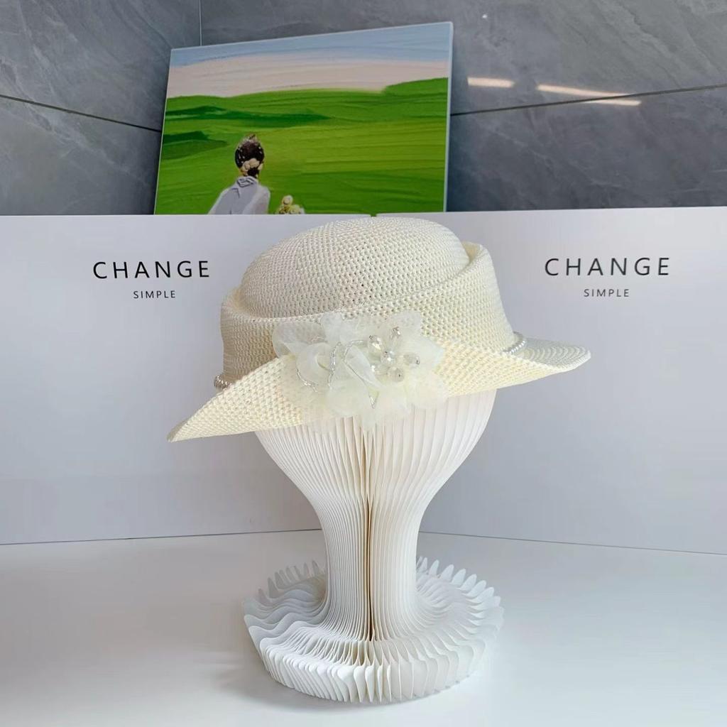 French Hepburn Elegant Top Hat Women's Spring and Autumn Thin Breathable Thousand Gold Wind Sun Hat Shade Sun Protection Hat