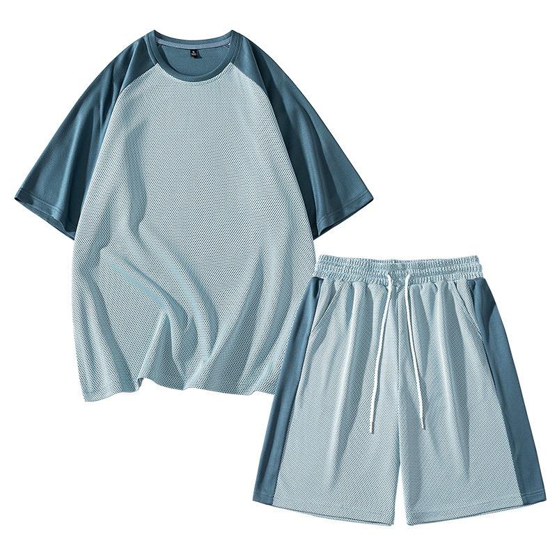 Tuta Sportiva Casual da Uomo Corsa Giacca in Seta Ghiaccio Maglietta a Maniche Corte Pantaloncini Set