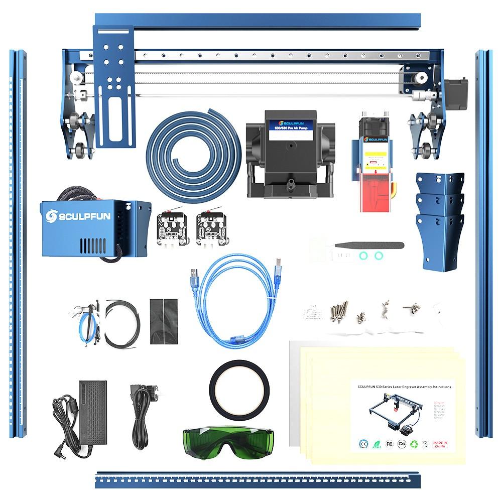 SCULPFUN S30 Pro Max 20W Laser Engraver Cutter, Automatic Air-assist, 0.08x0.1mm Laser Focus 32-bit Motherboard, 410x400