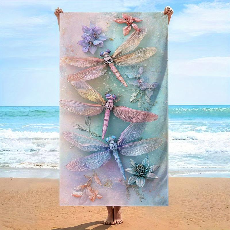 

Watercolor Dragonfly Floral Beach Towel, Soft Microfiber Unisex Oversized for Swimming Travel Camping W30*H60(CM)