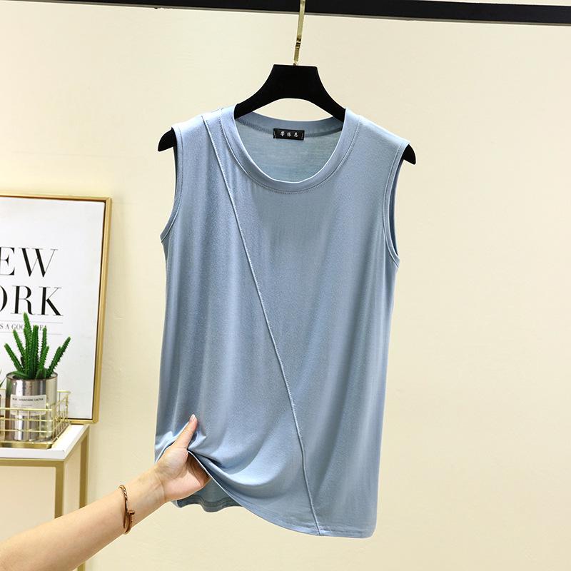 

Женская модальная майка без рукавов со стойкой - Однотонная накидка/базовый слой, Доступен большой размер 2XL (130-145 lbs) светло-синий