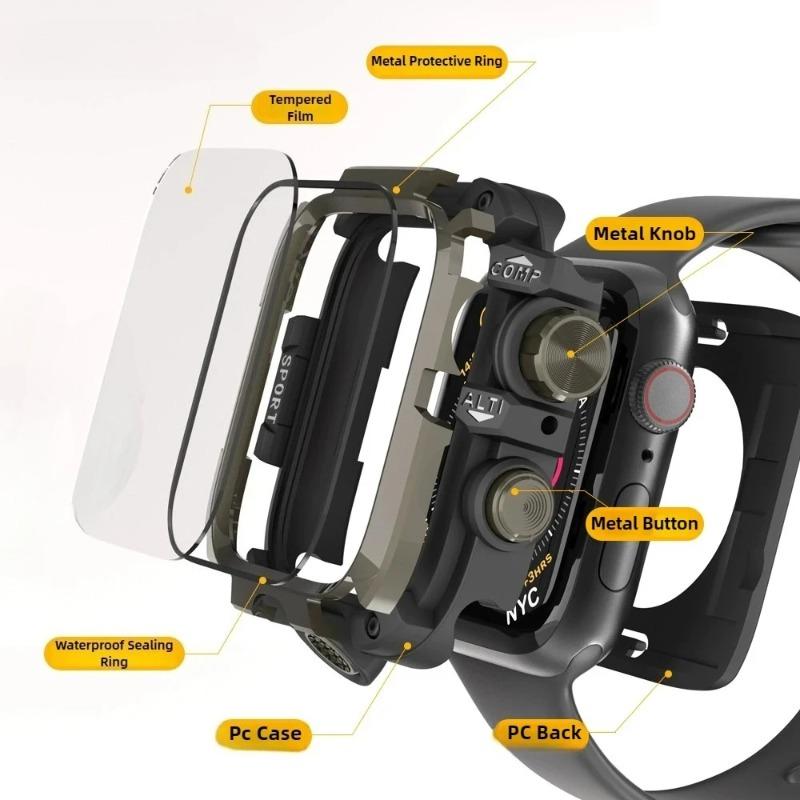 Wodoodporne Metalowe Etui Bumper na Apple Watch Ultra 49mm 46mm 45mm 44mm Pokrowiec Ochronny z Folią na iWatch Series 10 9 8 7 6 SE