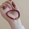 Lucky Imitation of Hotan Jade Cinnabar Red Gold Color Bead Natural Stone Beaded Bracelet for Women Bracelet Party Good Luck Gift