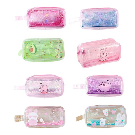 Shiny Pencil Case Transparent PVC Makeup Bag Waterproof Travel Cosmetic Bag Glitter Sequin Pouch for Pens Makeup Brushes