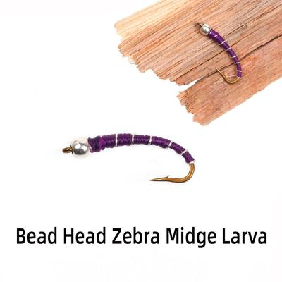8 stücke #18 Messing Perle Kopf Zebra Mückenlarve Fliegen Lange Schaft Gebogene Künstliche Würmer Fliegen Forelle Barsch Angeln Köder Köder