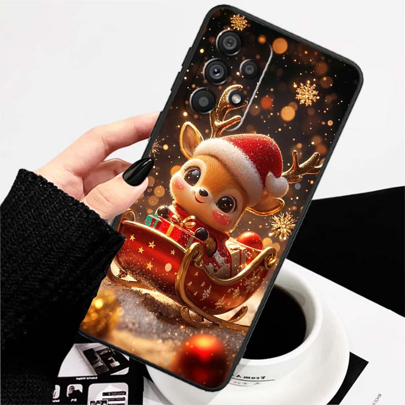 Christmas Cartoon Pattern Phone Case For Samsung A73 A72 A71 A55 A54 A53 A52 A51 A13 A22 A16 A15 A12 A14 A26 A07 5G Black