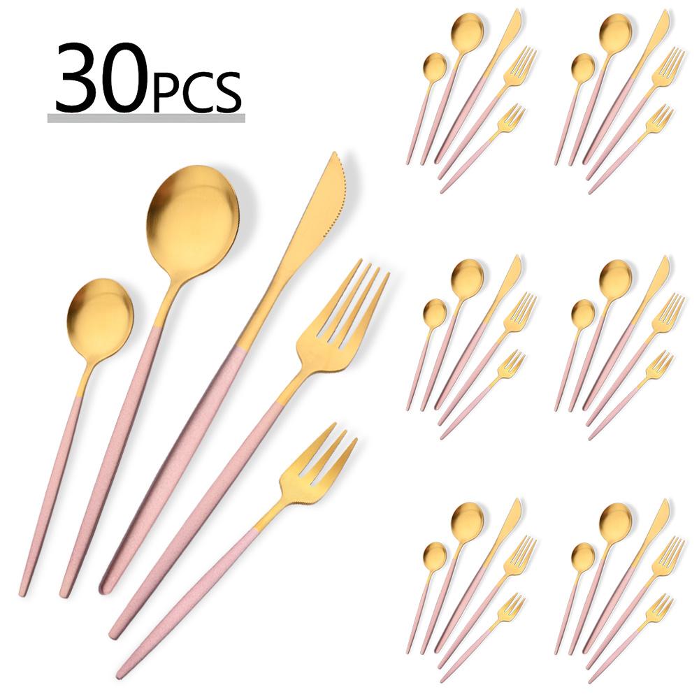30Pcs Portuguese Style Stainless Steel Dinnerware Cutlery Set High-end Knife Fruit Fork Spoon Flatware Set Suitable for Kitchen