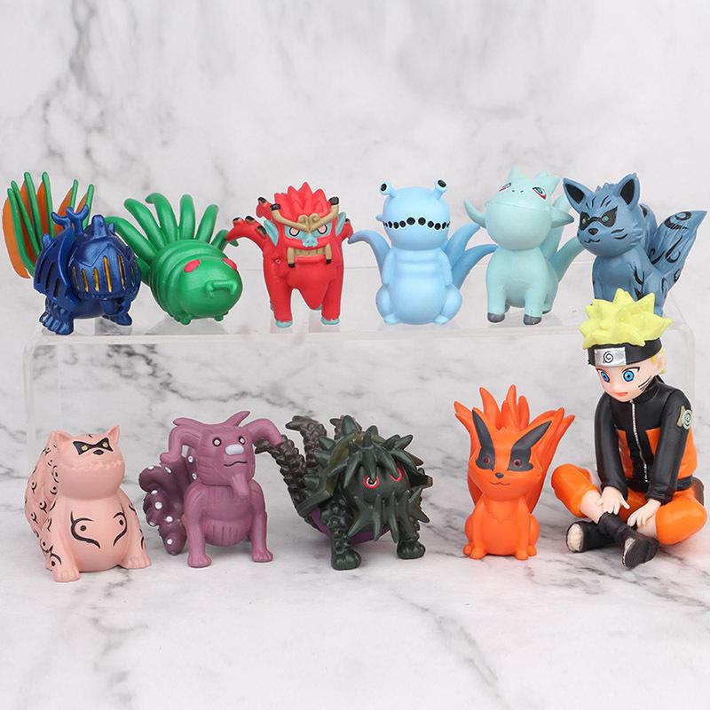 11Pcs/Set Anime Tailed Beasts Naruto Q Edition Figurine Toys Naruto Nine Tailed Fox Cute Anime Figure Pvc Action Collectible