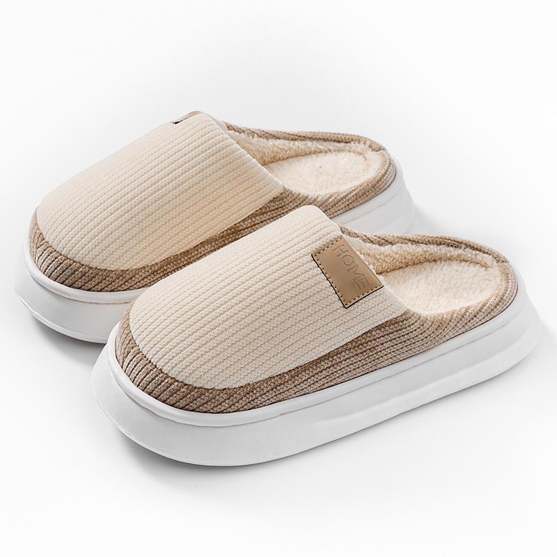 Lightweight Cotton Slippers for Indoor Use, Thick-soled for Warmth, and Fleece Shoes for Women