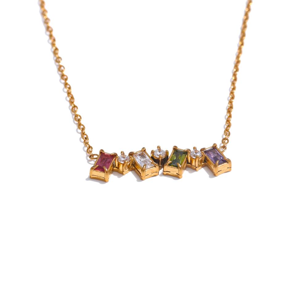 Yhpup Exquisite Colorful Cubic Zirconia Small Square Necklace Pendant Stainless Steel Delicate Fashion Jewelry Wholesale