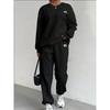 Damtröja med flätstickning, rund halsringning, långa ärmar & Joggingbyxor med resår i bensluten 2-delat Träningsset Casual Loungewear Set