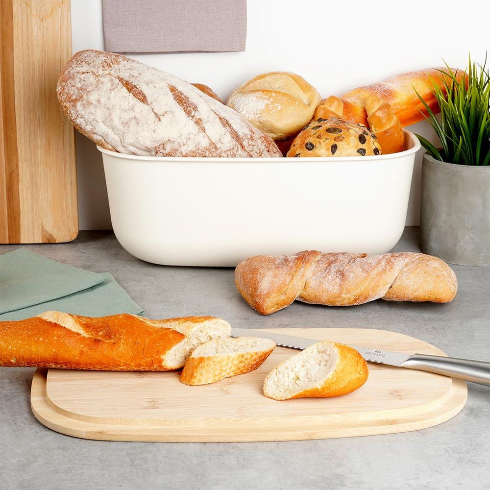 Bread box with bamboo board, black, 39x23.5x15.5 cm