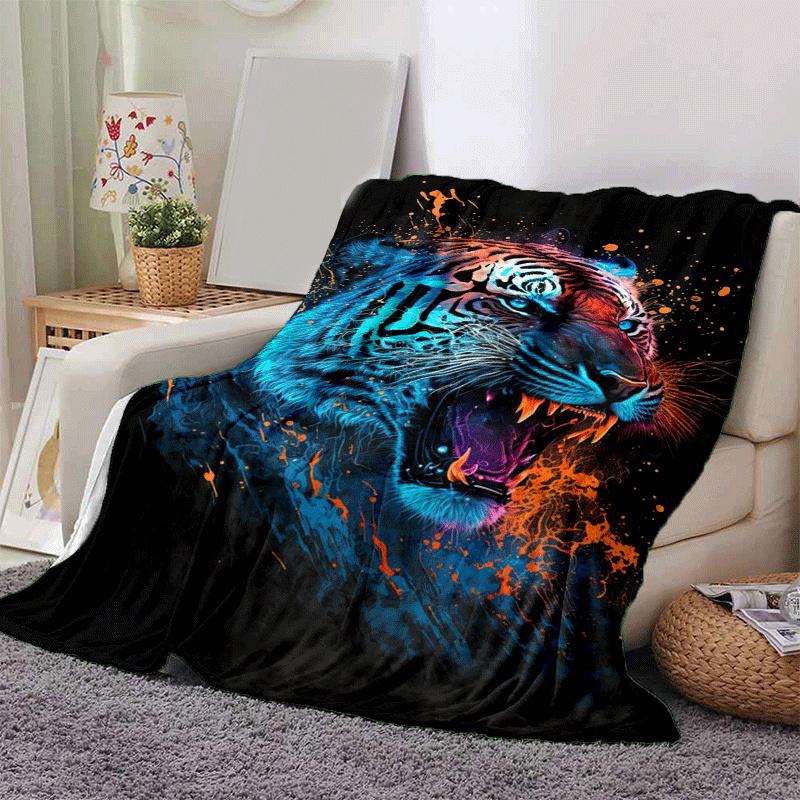 1pc Tiger Printing Lightweight Flannel Blanket, Comfortable and Warm Blanket, for Camping Sofa Bed and Couch Office, Suitable for Gift Blanke