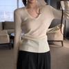 Solid Color Long-sleeved Knitted Sweater Women's Autumn New V-neck Pullover Versatile Sweater Slim Fit