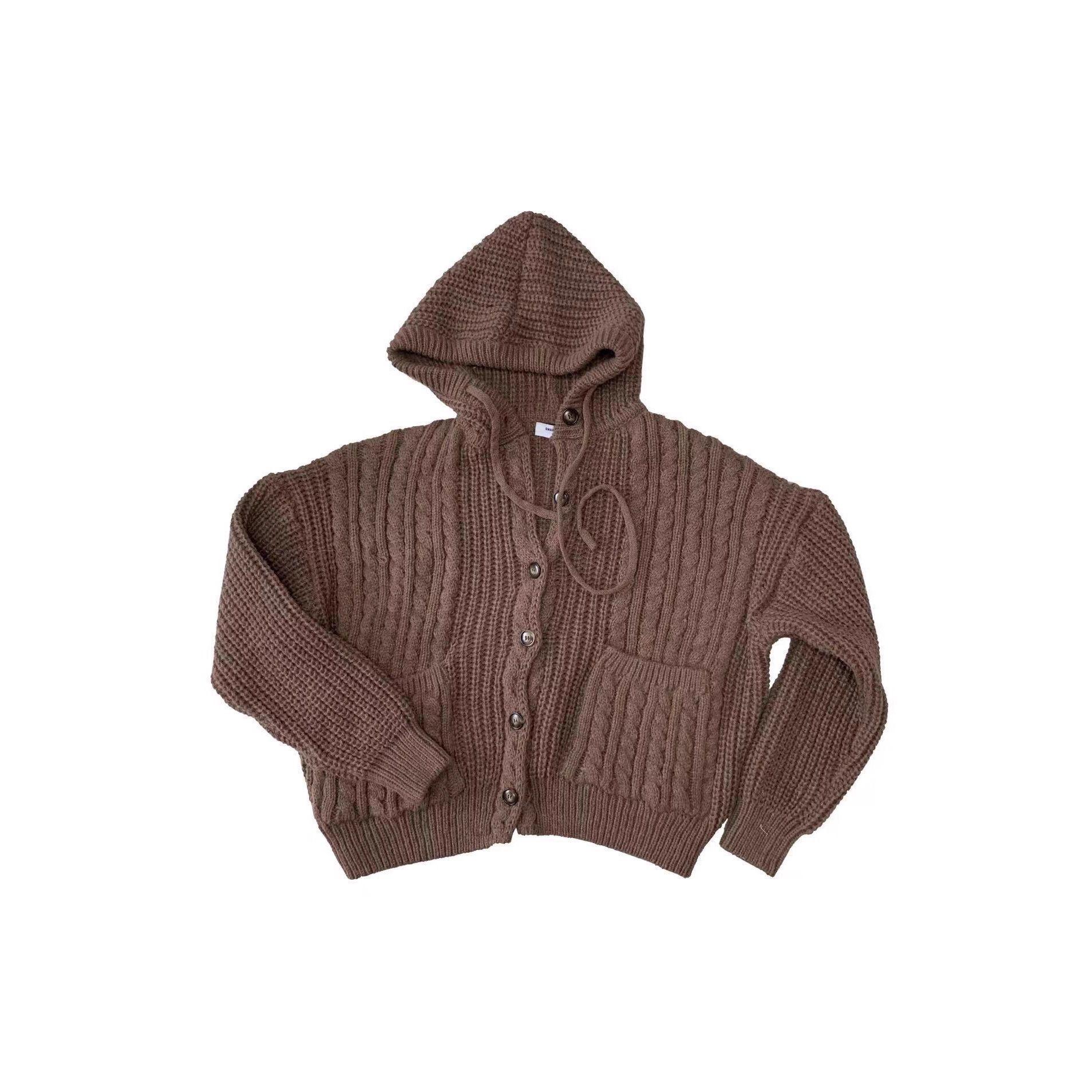 

Unisex Retro Hooded Knit Cardigan Winter Sweater - Lazy Style for Teens & Couples M коричневий