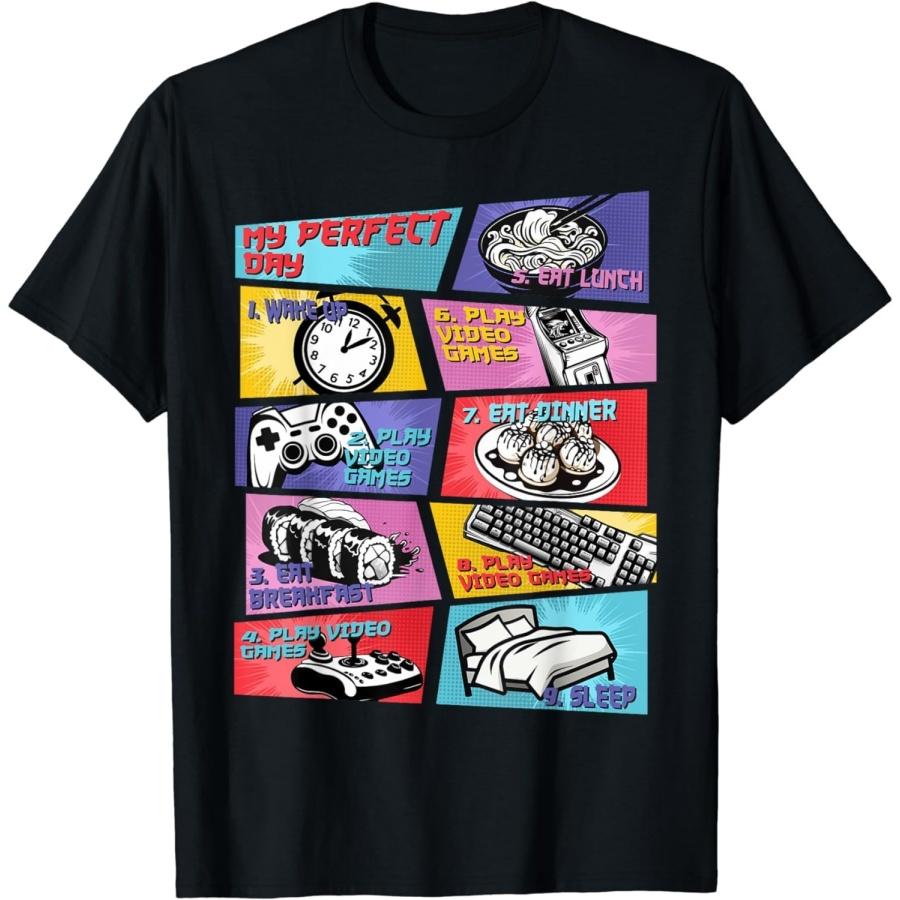 DKVBOQZC Игровая футболка Игровые футболки для мужчин Мальчиков Забавная Мой идеальный день Футболка XXXXXL разноцветный