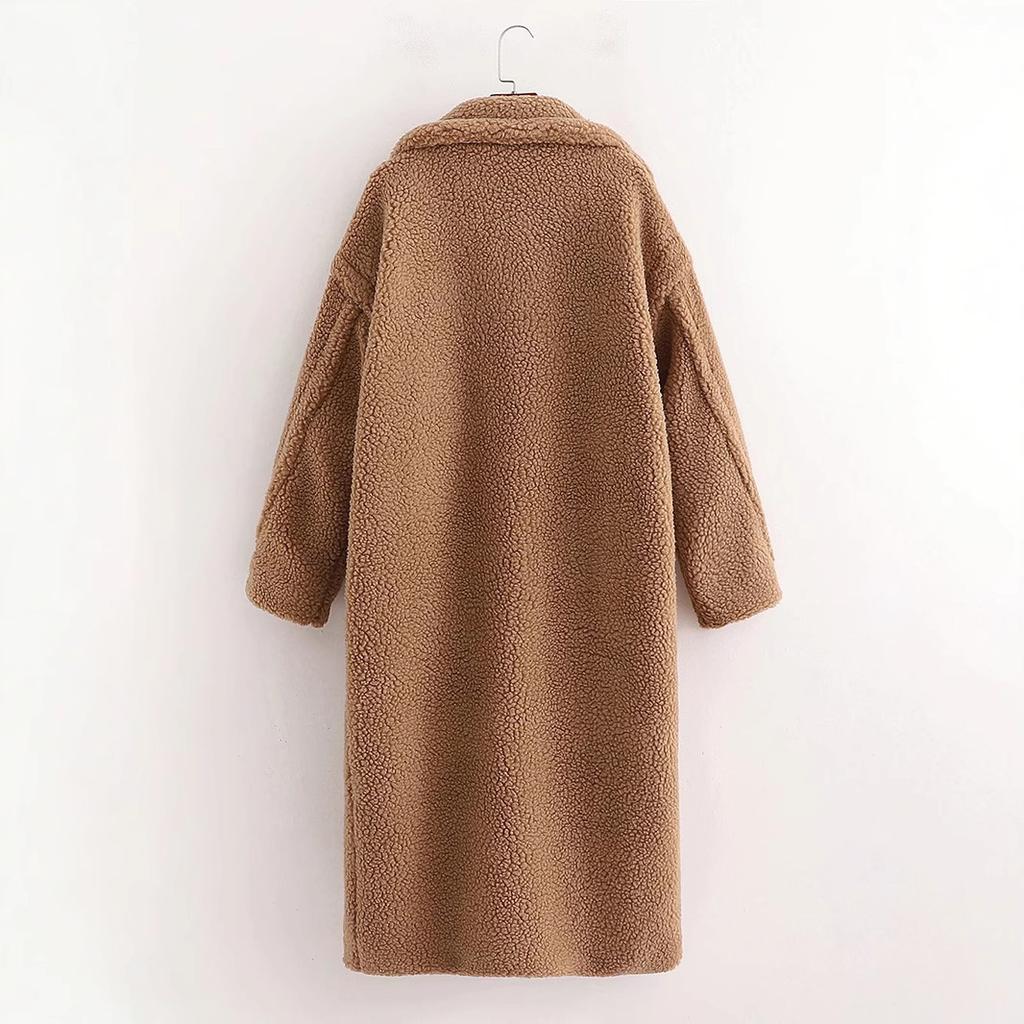 Dámský podzimní a zimní jednobarevný jednoduchý dlouhý kabát volného střihu, zateplený, temperamentní teplý trenčkot