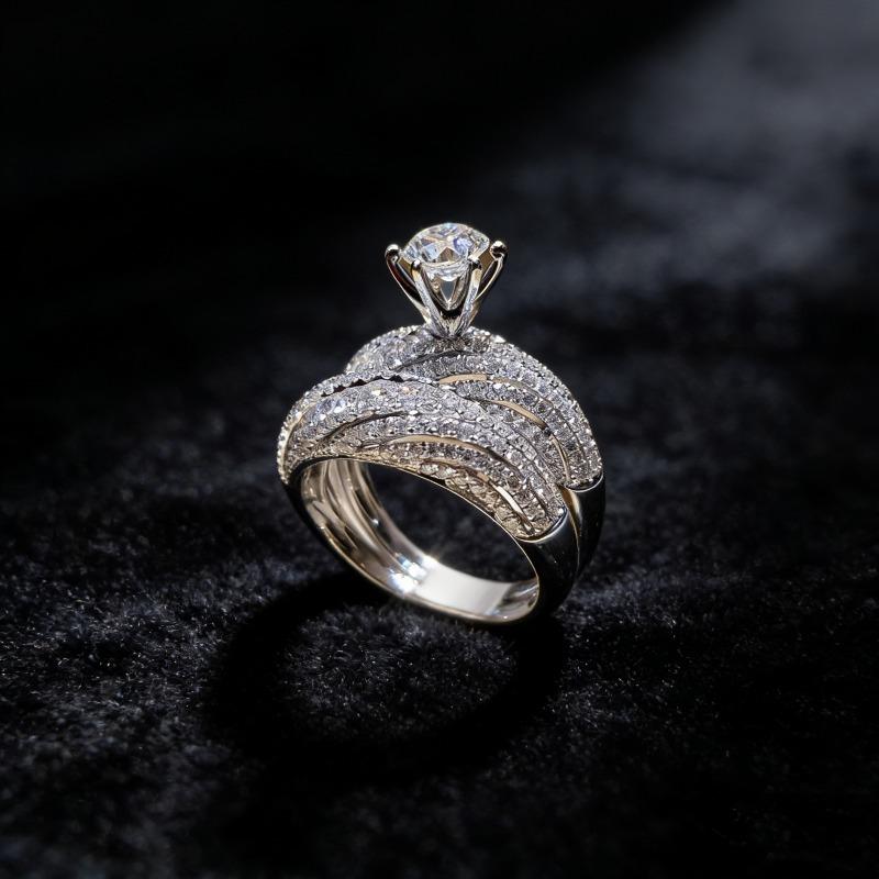 Elegant CopperColor Hip Hop Ring for Women Luxurious Inlaid White Zircon Stones Wedding Rings Set Bridal Engagement Jewelry