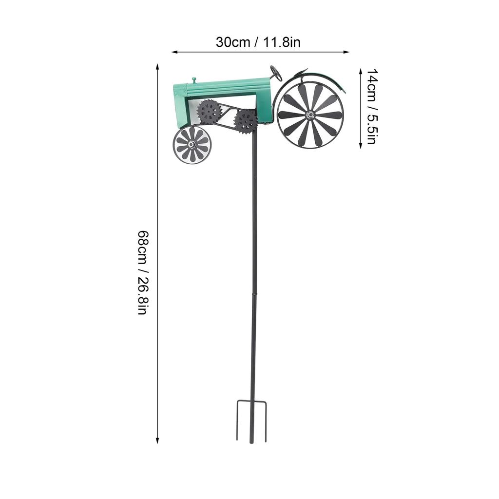 Tractor Wind Spinner Vintage Turning Wheels Metal Outdoor Stake Windmill Decoration For Flower Bed Lawn Garden Red