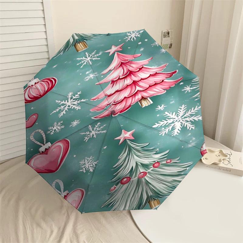 

1pc Christmas tree snowflake Automatic Open/Close Umbrella Compact Folding Umbrella with 8-Rib Shaft for Women/Men, Elegant Birthday1141S