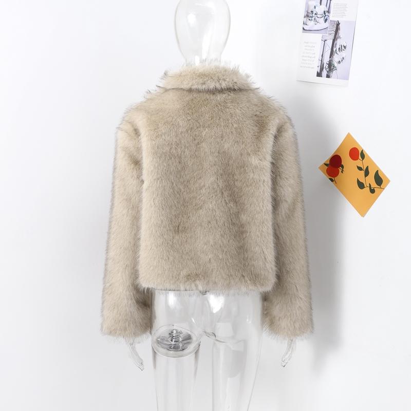 Fashion Luxury Faux Fur Short Coat Women Stand Collar Long Sleeve Loose Jacket Autumn Winter Lazy Thick Streetwear Outerwear