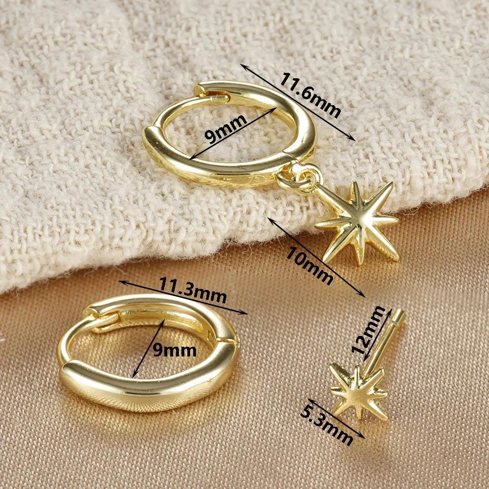 3 Piece Fashion Stainless Steel Round Star Drop Earrings Set for Women Gold Plated Dangle Earring Punk Unisex Rock Jewelry