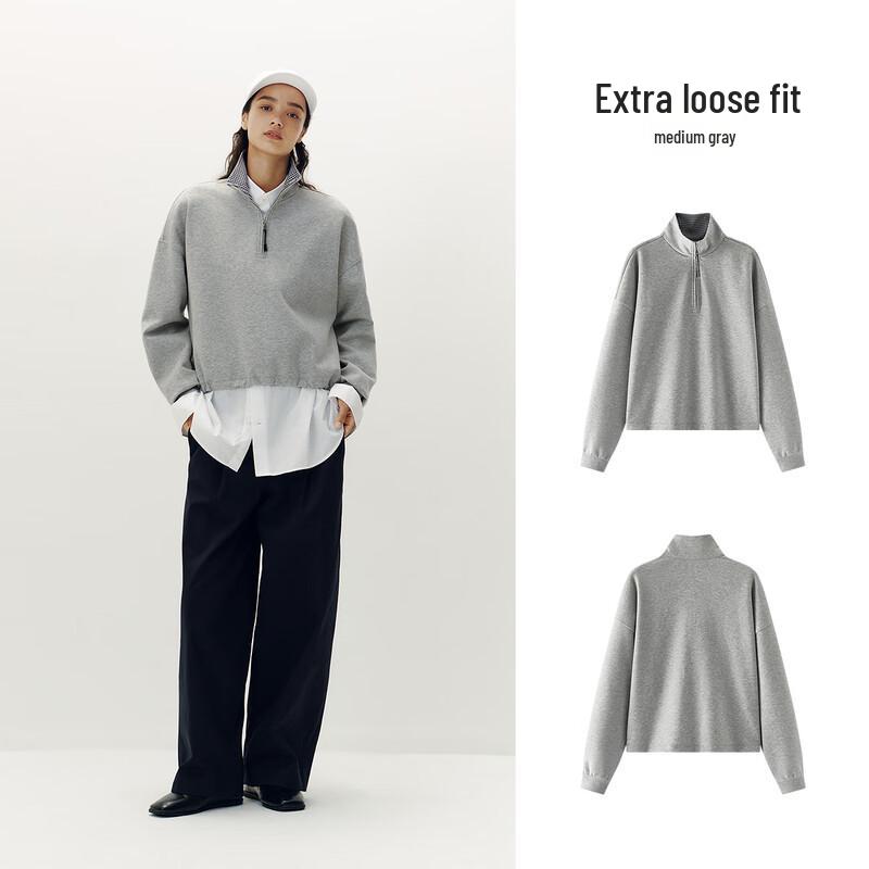 Semir Damen Oversize Kariertes Stehkragen Kordelzug Sweatshirt