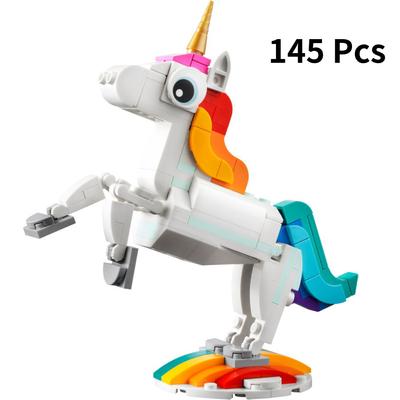 Bloques de construcción creativos 3 en 1 de unicornio mágico 31140, juguete que se transforma de unicornio a caballito de mar y pavo real compatible con Leged