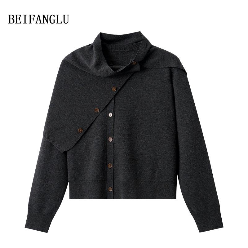 Northern Deer 2025 Early Autumn Women's 100% Wool Cardigan Two-Piece Set with Diagonal Lapel Style