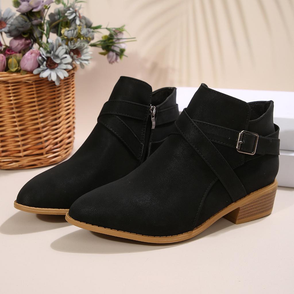 Außenhandel Übergröße spitze Chelsea Boots 2025 Herbst neu gekreuzter Riemen Seitenreißverschluss mittlerer Absatz Stiefeletten Damen 43