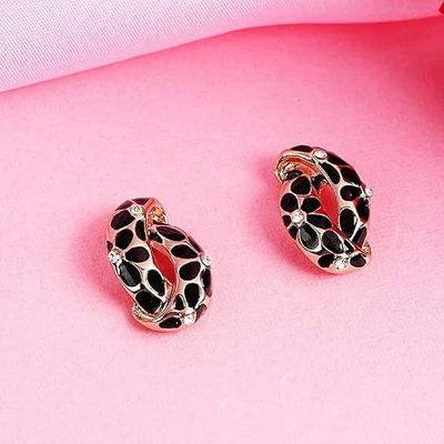 24 Kt Gold Plated Earrings With Green Coloured Flower Print For Women