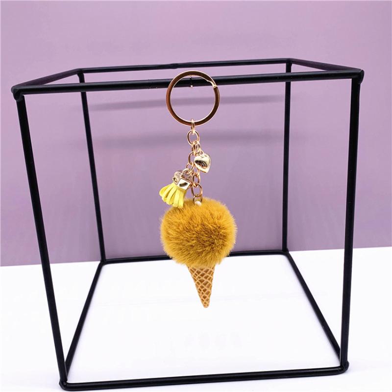 1Pcs Plush Pompom Pendant Keyring Holder New Ice Cream Keychains For Women Men Charm Bag Decoration Jewelry Gifts