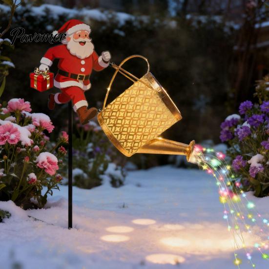 Auto On Off Patio Decorations Solar Powered Garden Lights, Santa Watering Can Stake Light Weatherproof Lawn Lamps for Outdoor Pathway Yard, Waterproof