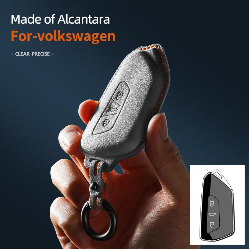 Alcantara Suede Car Key Case Cover Shell For Volkswagen Golf 8 Tuang X ID4 ID6 ID3 Talagon Lamando L Auto Keychain Accessories