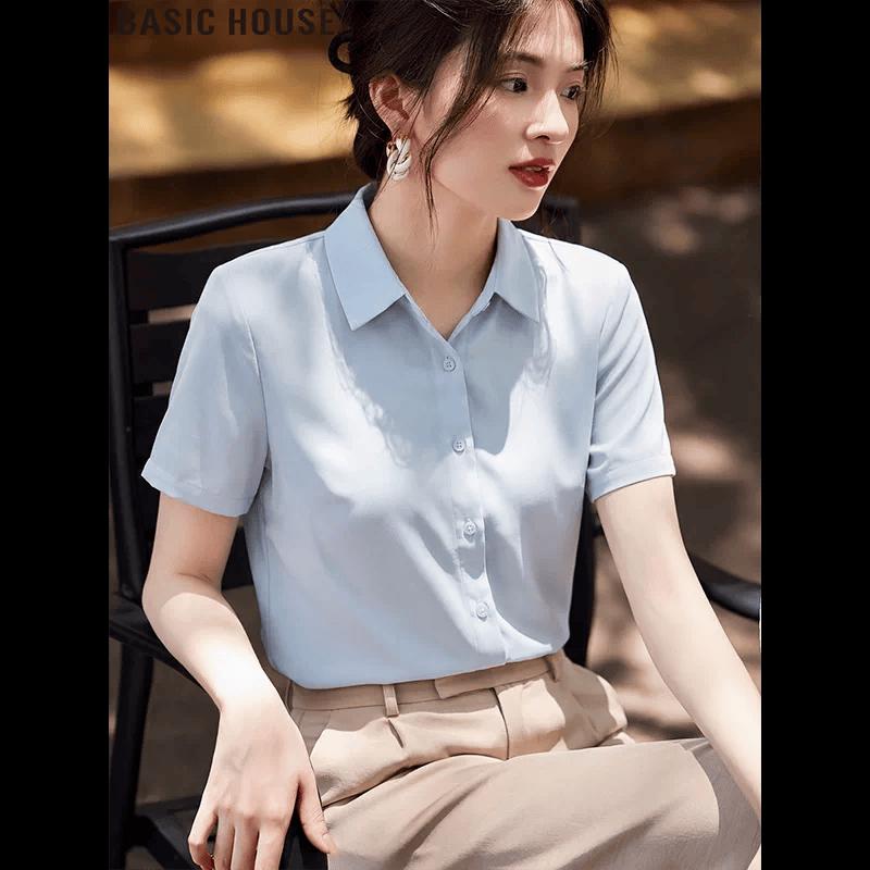 Basic House Women s Ice Silk Short Sleeve Shirt M