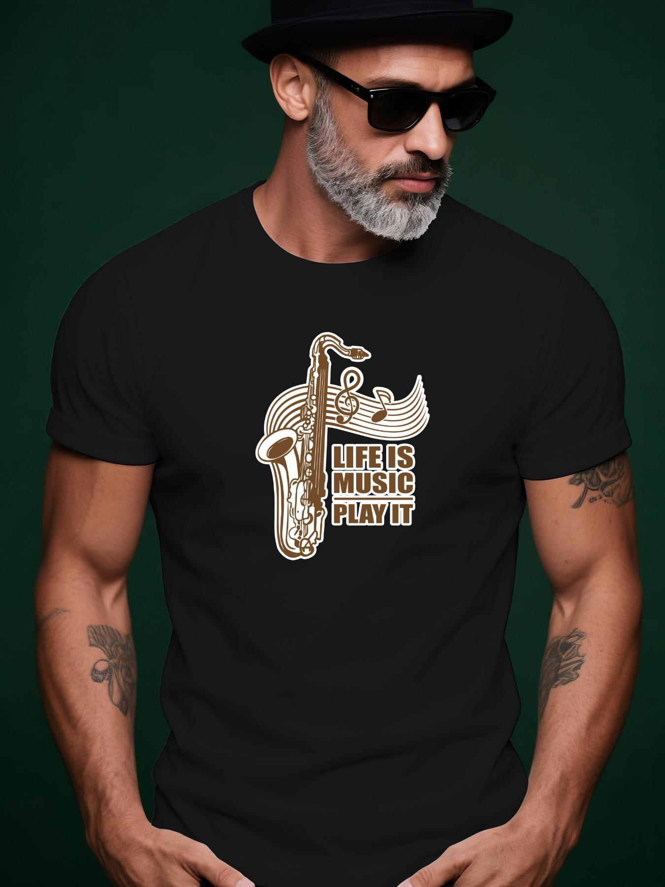 LIFE IS MUSIC Saxophone Graphic Tshirt Graphic Casual Tsh... S