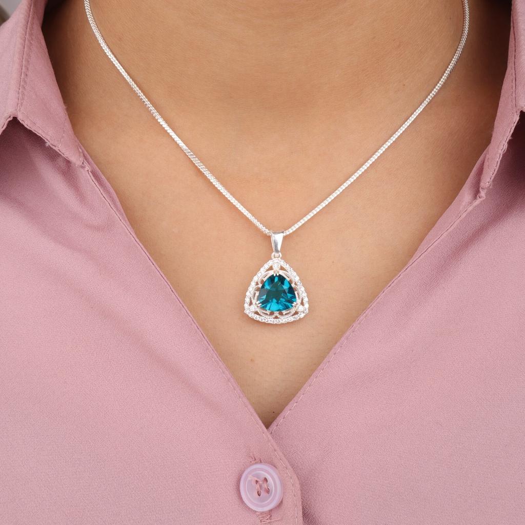 Apatite Gemstone 925 Solid Silver Jewelry Designer Zircon Pendant 0.99" For Mom CZP-8-13