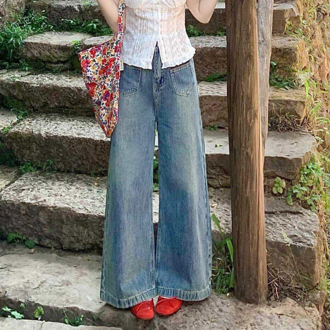 

Женские брюки-морковь свободного кроя с высокой посадкой - для фигуры типа груша , стройнящие, больших размеров, скрывающие бедра, джинсы на весну и осень Large синий