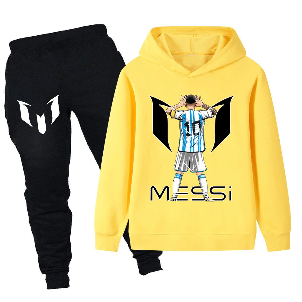 Messi Kreatywny Wzór Zestaw z Długim Rękawem Chłopięcy Casualowy Sportowy Top + Spodnie Dwuczęściowy Jesienno-Zimowy Wygodny Ciepły Zestaw Bluza