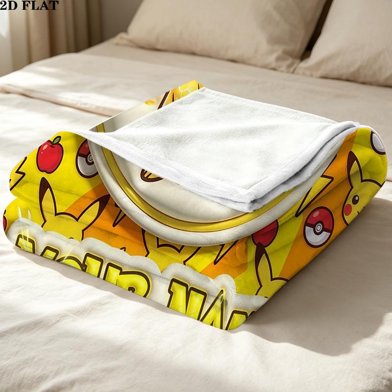 Custom Name,Pikachu Printed Flannel Blanket, soft throw for bedroom sofa, washable, Christmas present, great gift.